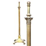 Property of a lady - a late C19th / early C20th brass Corinthian column adjustable lamp standard,