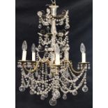 Property of a deceased estate - a five-light electrolier, with glass drops, 28ins. (71cms.) high (