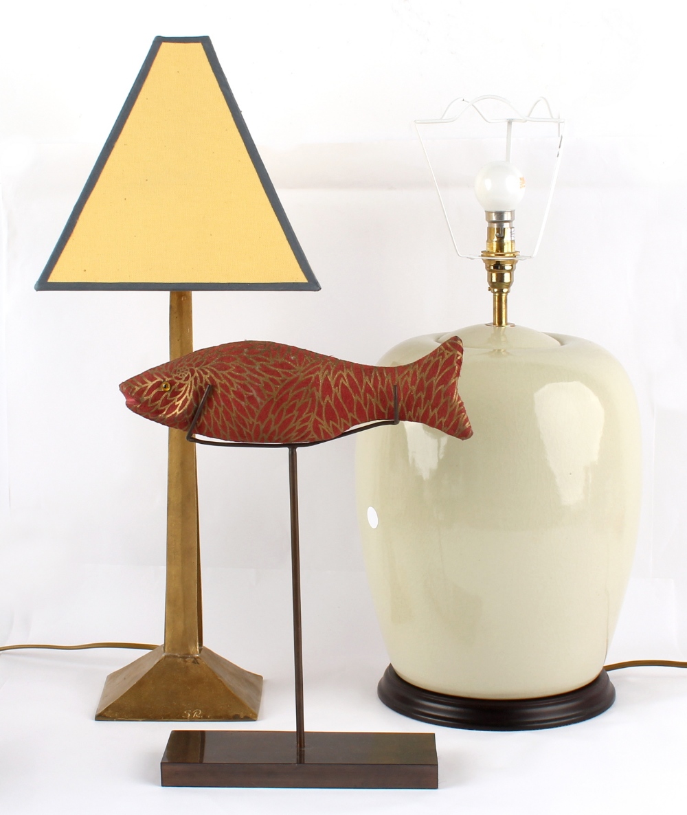 Property of a lady - a modern table lamp, with foundry mark, signed 'SR'; together with another