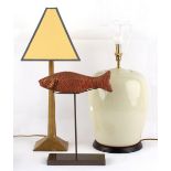 Property of a lady - a modern table lamp, with foundry mark, signed 'SR'; together with another
