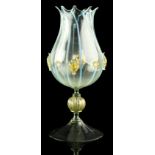 Property of a lady - a glass pedestal vase, in the Murano Venetian style, with vaseline ribs &