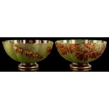 A good pair of early C20th Art Nouveau cameo glass hexagonal lobed bowls, probably French, with gilt