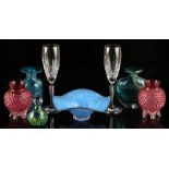 Property of a lady - eight assorted glass items including a pair of cranberry glass pots and a