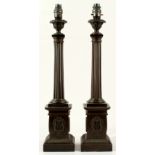 Property of a deceased estate - a good pair of patinated bronze Corinthian column table lamps,