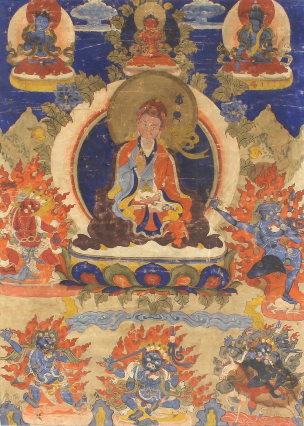 Property of a deceased estate - a thanka or thangka, C19th, 23 by 16.5ins. (58.5 by 42cms.), mounted