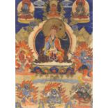 Property of a deceased estate - a thanka or thangka, C19th, 23 by 16.5ins. (58.5 by 42cms.), mounted