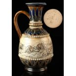 A good late C19th / early C20th Royal Doulton stoneware ewer by Hannah Barlow, with incised