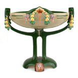 Property of a gentleman - a large early C20th Art Nouveau green glazed two-handled oval pedestal