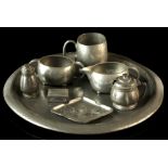 Property of a lady - eight pieces of Art Nouveau pewter including a Tudric for Liberty & Co. pattern