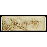 A well-carved Chinese ivory rectangular plaque, late C19th / early C20th, carved in relief with