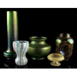 Property of a deceased estate - five assorted glass items, comprising three iridescent glass