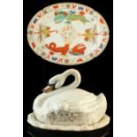 Property of a gentleman - a late 19th / early 20th century Staffordshire dish modelled as a swan,