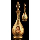 Property of a lady - a 19th century Bohemian gilt decorated glass scent bottle & stopper, with