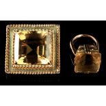 Property of a lady - a very large smoky quartz brooch, in 9ct gold mount, the rectangular cut