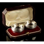 Property of a deceased estate - a cased pair of late 19th century Russian silver circular salts,
