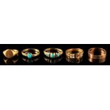 Property of a deceased estate - five assorted gold rings including an 18ct gold signet ring (