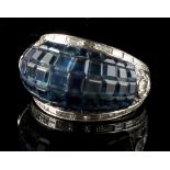 A good French Art Deco style sapphire & diamond ring, with invisible setting, indistinct marks, size