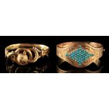 Property of a deceased estate - a Victorian unmarked gold & turquoise hinged bangle; together with