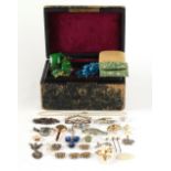 Property of a deceased estate - a leather jewellery box with two lift-out trays & Bramah lock with