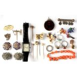 Property of a lady of title - a bag containing assorted jewellery including stickpins, paste