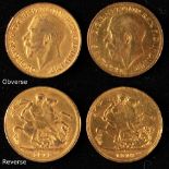 Property of a gentleman - gold coins - two George V full sovereign gold coins, 1911 and 1918 (2) (
