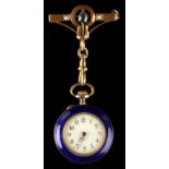 Property of a lady - a late C19th / early C20th Swiss blue enamel fob watch, the swivel & suspension