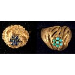 Property of a lady - an Italian 18ct gold ring set with a turquoise cluster, approximately 9