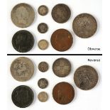 Property of a gentleman - a group of eight UK coins including an 1820 George III silver crown & an