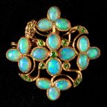 Property of a deceased estate - a late 19th / early 20th century gold opal & green stone brooch,