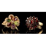 Property of a lady - a 9ct gold multi gem set flowerhead ring, size R, boxed; together with a 9ct