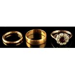 Property of a lady - two 22ct gold wedding bands, sizes L and R, approximately 9 grams together;