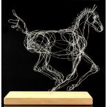 Property of a deceased estate - Chris Moss (modern British) - 'FOAL' - a wire sculpture, on wooden