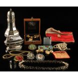 Property of a lady - a bag containing assorted items including a silver plated Ronson table lighter,