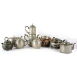 A private collection of Oriental ceramics & works of art - a group of five Chinese pewter teapots,