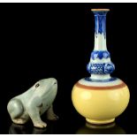 A Chinese celadon glazed water dropper modelled as a frog, probably early 20th century, 2.85ins. (