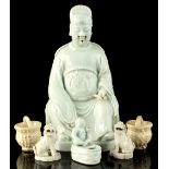 A Chinese blanc de chine figure of a seated dignitary, 18th century, restorations, 9.5ins. (