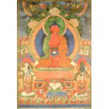 A 19th century thanka or thangka, on linen or canvas, the painting 23.15 by 15.95ins. (58.8 by 40.