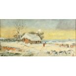 Property of a deceased estate - AS (late 19th century) - WINTER SCENE WITH FIGURE BY THATCHED