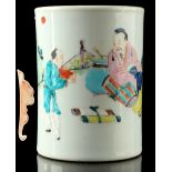 Property of a lady - a Chinese famille rose brush pot, bitong, 18th century, painted with a