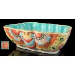 Property of a lady - a Chinese famille rose shaped butterfly dish, with turquoise interior & base,