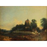 Property of a deceased estate - English school, 19th century - CHURCH AND COTTAGES IN LANDSCAPE WITH