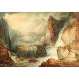 Property of a deceased estate - English school, 19th century - MOUNTAIN GORGE WITH FIGURES BY