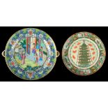 A mid 19th century Chinese Canton famille rose warming dish, 10.6ins. (27cms.) across; together with