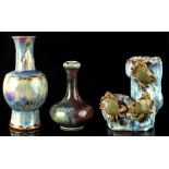 Property of a lady - two flambe glazed vases, the taller with moulded stiff leaves to the neck,