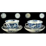 Property of a lady - a pair of 19th century Chinese blue & white cups & saucers, all with Kangxi 4-