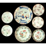 Seven various 18th century Chinese porcelain dishes & plates, including a large Chinese imari plate,