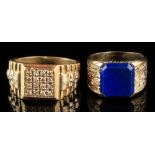 An 18ct white gold & lapis lazuli textured bark effect ring, size Q, approximately 14 grams gross;