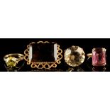 Three various modern 9ct gold & coloured stone rings, boxed; together with a similar 14ct gold