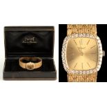 A boxed lady's Piaget 18ct gold cased watch, the bezel set with thirty-six diamonds, on integral