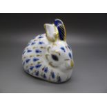 Ceramics - A Royal Crown Derby Rabbit Paperweight, gold stopper, LVIII, 7.5cms long. * Very good